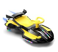 LALAHO Voiture électrique 2 en 1, pour enfant, avec pédale, lumières LED, direction à 360°, protection anti-basculement à 2 vitesses, roues lumineuses, pour enfant à partir de 3 ans, noir et jaune