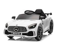 LALAHO Voiture électrique GTR pour enfant, 12 V, avec télécommande 2,4 GHz, 2 portes, MP3, klaxon, lumières LED, blanche