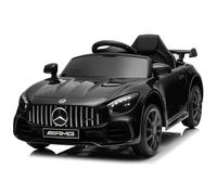 LALAHO Voiture électrique GTR pour enfant, 12 V, avec télécommande 2,4 GHz, 2 portes, MP3, klaxon, lumières LED, noire