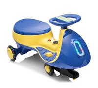LALAHO Voiture électrique pour enfant, 12 V, avec pédale, 2 vitesses, protection anti-basculement, Bluetooth, pour enfant à partir de 3 ans, bleu et jaune