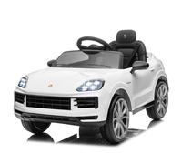 LALAHO Voiture Véhicule électrique Enfant 12V avec Télécommande 2.4G Parentale Fournie-Effets Sonores, Lumineux - Porsche Cayenne Coupe (Blanc)