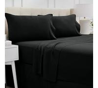 LalaLOOM Draps de lit doux 4 pièces pour lit double avec poche profonde en microfibre respirante, infroissable, résistante à la décoloration et aux taches, draps plats et taies d'oreiller, noir