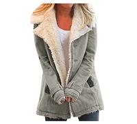 Lalaluka Manteau pour femme en peluche composite avec boutons à revers - Veste d'extérieur, veste à capuche, veste d'hiver, veste de montagne, veste en tricot, gris, L