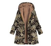 Lalaluka Veste d'hiver pour femme - Avec capuche imprimée - En peluche - Veste polaire - Manteau d'hiver - Veste en duvet - Parka, jaune, M
