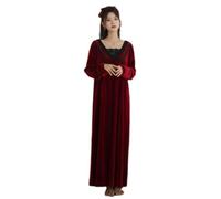 Lalander Vêtements de Nuit Femmes Hiver Robe de Chambre Vintage à Manches Longues en Velours Noir Rouge et Vert