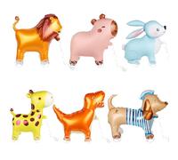LALASTYLE Lot de 6 ballons 3D en forme d'animaux avec roues - Lapin, lion, dinosaure, capybara, teckel, girafe - Pour fêtes d'anniversaire, décoration sur le thème du zoo, cadeaux de fête