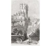 L'Alc zar de Ségovie Ségovie Castille et Le n Espagne vu ici vers 1838 avant que le feu n'endommage la plupart de ses toits. De Monuments de tous les Peuples publié 1843. Poster imprimé par Ken Welsh