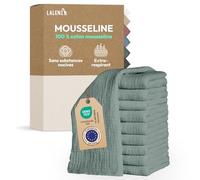 Laleni Lot de 10 langes en pur coton - Sans substances nocives - Serviettes absorbantes 70x70 cm - Lavables - Vert