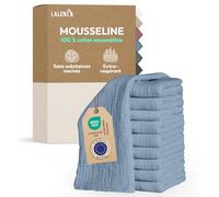 Laleni Lot de 20 Lange Bebe 70x70 - Langes Coton bébé Haute qualité 100% Coton Multi-Usage - Gaze de Coton mousselines très absorbantes - debarbouillette Bebe Lavable - Carre Coton Bebe - Bleu