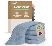 Laleni Lot de 5 Langes Bébé 70x70 - Haute Qualité 100% Coton Multi-Usage - Gaze Très Absorbante - Débarbouillette Lavable - Carré Mousseline - Bleu