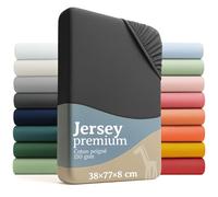 Laleni Premium Draps Housses 38x77 cm en Jersey - Lot de 2 Drap Housse Bebe Oval certifié Oeko-TEX - Drap Housse Berceau 100% Coton - Drap Housse lit Parapluie - Matelas et Linge de lit Anthracite