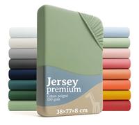 Laleni Premium Draps Housses 38x77 cm en Jersey - Lot de 2 Drap Housse Bebe Oval certifié Oeko-TEX - Drap Housse Berceau 100% Coton - Drap Housse lit Parapluie - Matelas et Linge de lit en Vert