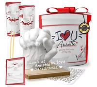Lalfof® Kit Moulage Main Couple avec Nom| Cadeau Anniversaire Femme Homme| alginate Moulage| idee Cadeau Femme Anniversaire| Decoration Chambre et Decoration Maison| Présent personnalisé pour Couples