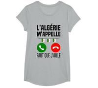L'algérie m'appelle J'peux Pas J'me Barre en Algérie Drapeau T-Shirt, Fille, Gris Chiné, XS