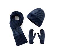 Lallier Winter 3pcs hommes laine chapeau écharpe écran tactile gants ensemble, bonnet chaud tête de mort écharpe thermique gant ensemble pour hommes (Bleu)