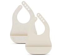 Lalo The Bib Lot de 2 bavoirs imperméables en silicone non toxique avec tour de cou réglable et récupérateur de nourriture en silicone, Avoine, 2 Pack