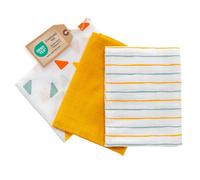 LaLoona Lot de 3 Langes Coton Bébé 70x70 cm, Lange Bebe Doux en Mousseline, Multi-Usage, Débarbouillette Lavable Testée OekoTex - Blanc Jaune Vert