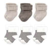LaLoona - Lot de 6 Paires de Chaussette Bebe 0-3 Mois - Chaussettes Bébé Chaudes en Coton pour Nouveau-né, Certifiées OekoTex Standard 100 - Hautes avec Revers - Beige et Gris