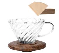 Lalord Goutteur à café avec 100 filtres en papier de taille 02, verre borosilicate et collier en noyer, cafetière goutte à goutte, 1 à 3 tasses, transparent (goutte à café)