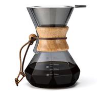 Lalord Verser Over Cafetière avec filtre en acier inoxydable, carafe à café en verre borosilicate de 600 ml, col en bois, carafe pour cafetière, peut contenir 3 à 4 tasses, 600 ml, gris