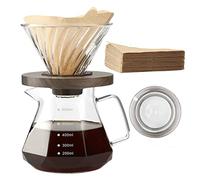 Lalord Verser Over Cafetière, Carafe en Verre Borosilicaté de 600 ml avec Filtre en Papier Taille 02 100 Feuilles, Poignée en Noyer et Couvercle de Cafetière