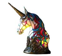 Laluerck Veilleuse en faux vitrail en forme de licorne - Lampe de chambre d'enfant - Décoration de table - Lampe de bureau - Cadeau d'anniversaire