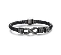 Lam Hub Fong Bracelet Homme Personnalisé avec 1-5 Nom Gravure Bracelet en Cuir Perlé Famille Ami Père Fils Cadeau pour Anniversaire Saint Valentin Fête des Pères (B-3 noms)