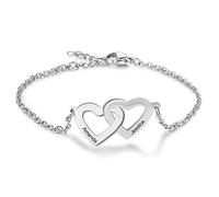 Lam Hub Fong Bracelet Personnalisé Femme 2 Prenom Coeur Argent 925 Bracelets Amitié Mere Fille Bijoux Cadeau pour Anniversaires Fête des Mères Noël (Style 1)