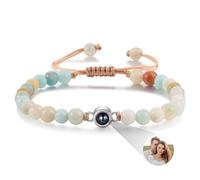 Lam Hub Fong Bracelet Photo Personnalisé Projection Perle Bracelet Oeil de Tigre Homme Bijoux Cadeau pour Réglable St Valentin Anniversaire (# 1)