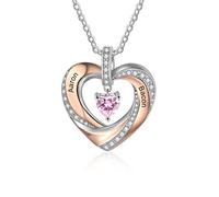 Lam Hub Fong Collier Femme Coeur Couple Personnalisé 2 Noms 12 Pierre de Naissance Collier Argent 925 Gravure Nom Bijou Personnalisé Fête des Mères Cadeau pour Maman/Petite Amie Noël/Saint Valentin#10