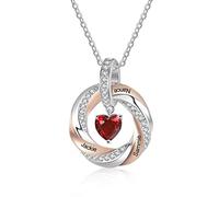 Lam Hub Fong Collier Femme Personnalisé Coeur 3 Noms 12 Pierre de Naissance Argent 925 Collier Nom Gravure Cadeau Personnalisé Fête des Mères Bijoux Cadeau pour Maman/Petite Amie Noël/Saint Valentin#7
