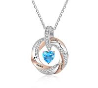 Lam Hub Fong Collier Femme Personnalisé Coeur 3 Noms 12 Pierre de Naissance Argent 925 Collier Nom Gravure Cadeau Personnalisé Fête des Mères Bijoux Cadeau pour Maman/Petite Amie Noël/Saint Valentin#3