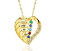Lam Hub Fong Collier Personnalisé Prénom Argent 925 Collier Cœur Pendentif avec 2-4 Prénom Naissance Cadeau Femmes pour Anniversaire Noël Fête des Mères (Or, 5 Prénom)