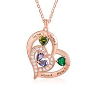 Lam Hub Fong Collier Personnalisé Prénom Coeur Pendentif Or Rose/Or Collier Gravé Femme avec 1-6 Noms Maman Je t'Aime Cadeau pour Anniversaire Fête des mères Noël
