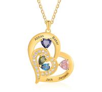 Lam Hub Fong Collier Personnalisé Prénom Coeur Pendentif Or Rose/Or Collier Gravé Femme avec 1-6 Noms Maman Je t'Aime Cadeau pour Anniversaire Fête des mères Noël