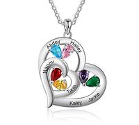 Lam Hub Fong Collier Personnalisé Prénom Coeur Pendentif Or Rose/Or Collier Gravé Femme avec 1-6 Noms Maman Je t'Aime Cadeau pour Anniversaire Fête des mères Noël (Argent - 6noms)