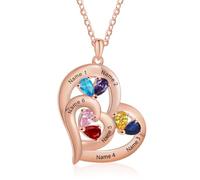 Lam Hub Fong Collier Personnalisé Prénom Coeur Pendentif Or Rose/Or Collier Gravé Femme avec 1-6 Noms Maman Je t'Aime Cadeau pour Anniversaire Fête des mères Noël