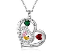 Lam Hub Fong Collier Personnalisé Prénom Coeur Pendentif Or Rose/Or Collier Gravé Femme avec 1-6 Noms Maman Je t'Aime Cadeau pour Anniversaire Fête des mères Noël (Argent - 4noms)