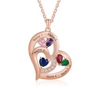Lam Hub Fong Collier Personnalisé Prénom Coeur Pendentif Or Rose/Or Collier Gravé Femme avec 1-6 Noms Maman Je t'Aime Cadeau pour Anniversaire Fête des mères Noël