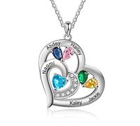 Lam Hub Fong Collier Personnalisé Prénom Coeur Pendentif Or Rose/Or Collier Gravé Femme avec 1-6 Noms Maman Je t'Aime Cadeau pour Anniversaire Fête des mères Noël (Argent - 5noms)