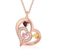 Lam Hub Fong Collier Personnalisé Prénom Coeur Pendentif Or Rose/Or Collier Gravé Femme avec 1-6 Noms Maman Je t'Aime Cadeau pour Anniversaire Fête des mères Noël
