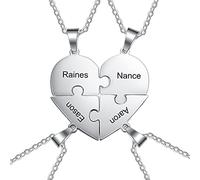 Lam Hub Fong Collier pour Femmes Personnalisé Coeur Puzzle Pendentif Collier avec 2~8 Noms Gravés pour Femmes Amis BFF Partenaire Maman et Enfants Anniversaire Noël Cadeau de Famille (Argent-4 Noms)