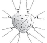 Lam Hub Fong Collier pour Femmes Personnalisé Coeur Puzzle Pendentif Collier avec 2~8 Noms Gravés pour Femmes Amis BFF Partenaire Maman et Enfants Anniversaire Noël Cadeau de Famille (Argent-8 Noms)