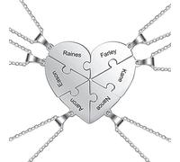 Lam Hub Fong Collier pour Femmes Personnalisé Coeur Puzzle Pendentif Collier avec 2~8 Noms Gravés pour Femmes Amis BFF Partenaire Maman et Enfants Anniversaire Noël Cadeau de Famille (Argent-6 Noms)