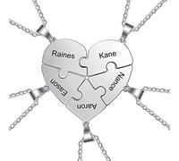 Lam Hub Fong Collier pour Femmes Personnalisé Coeur Puzzle Pendentif Collier avec 2~8 Noms Gravés pour Femmes Amis BFF Partenaire Maman et Enfants Anniversaire Noël Cadeau de Famille (Argent-5 Noms)