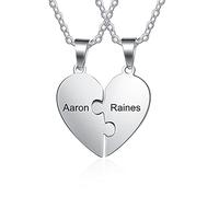 Lam Hub Fong Collier pour Femmes Personnalisé Coeur Puzzle Pendentif Collier avec 2~8 Noms Gravés pour Femmes Amis BFF Partenaire Maman et Enfants Anniversaire Noël Cadeau de Famille (Argent-2 Noms)