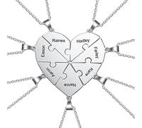 Lam Hub Fong Collier pour Femmes Personnalisé Coeur Puzzle Pendentif Collier avec 2~8 Noms Gravés pour Femmes Amis BFF Partenaire Maman et Enfants Anniversaire Noël Cadeau de Famille (Argent-7 Noms)