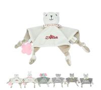 Lam Hub Fong Doudou Bébé Personnalisé avec Prénom Anneau de Dentition en Silicone et Clochette Doudou Ultra-doux 27 × 27 cm Cadeau pour Nouveau-nés Garçons Filles (Style 1)