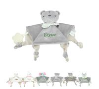 Lam Hub Fong Doudou Bébé Personnalisé avec Prénom Anneau de Dentition en Silicone et Clochette Doudou Ultra-doux 27 × 27 cm Cadeau pour Nouveau-nés Garçons Filles (Style 5)