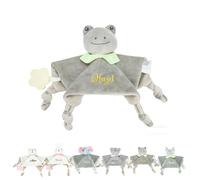 Lam Hub Fong Doudou Bébé Personnalisé avec Prénom Anneau de Dentition en Silicone et Clochette Doudou Ultra-doux 27 × 27 cm Cadeau pour Nouveau-nés Garçons Filles (Style 6)
